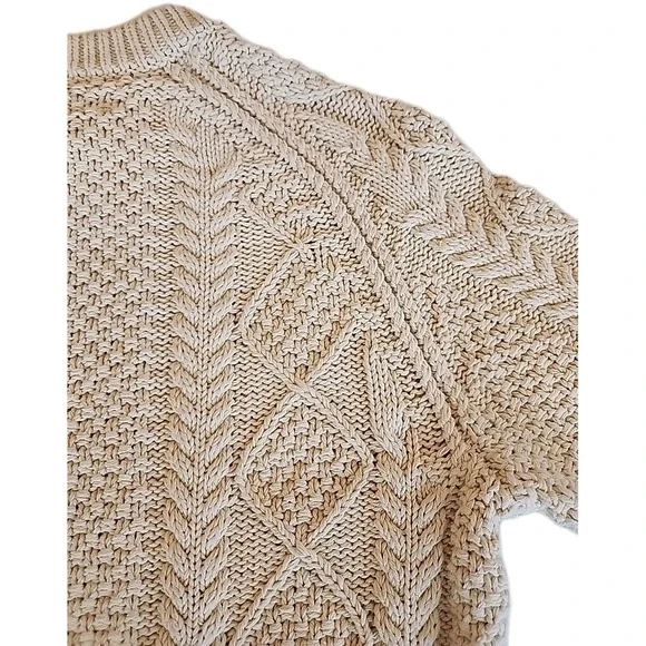 LL Bean Signature Fisherman Sweater Chunky Cable Knit Cottage Cream Womens Sz S - Picture 4 of 11
